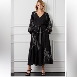 CIEBON Faye Embroidered Tie Waist Long Sleeve Maxi Dress Size 2X